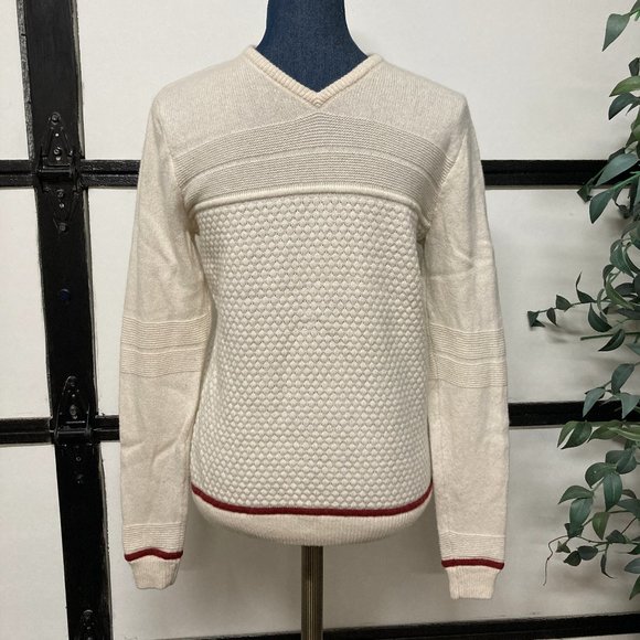 Mens Armani Exchange Wool Blend Sweater, Cream White w/Red Trim, Small - Picture 1 of 4